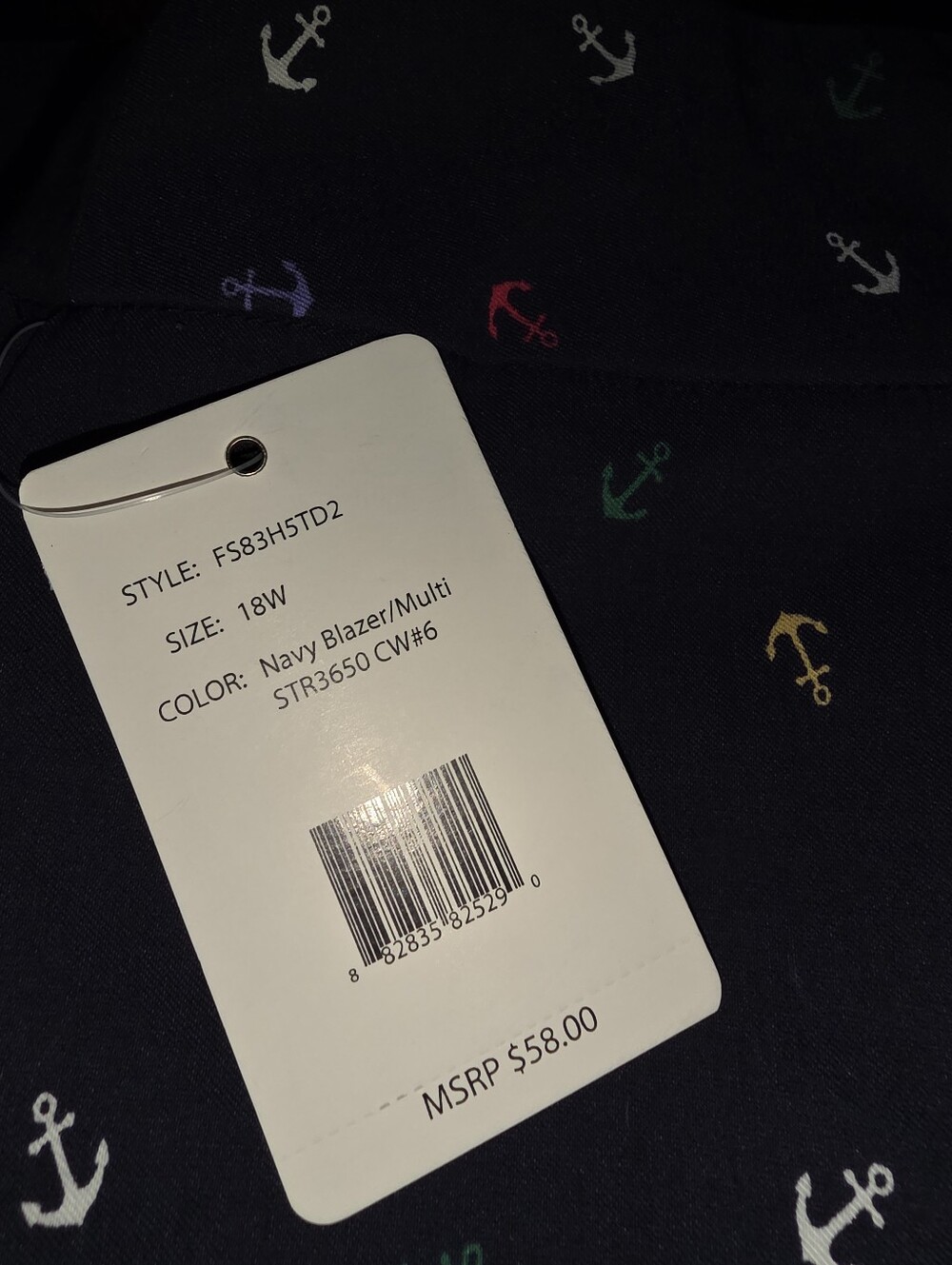 Zac & Rachel Navy Shirt with Multicolor Anchor Motif Very Stretchy